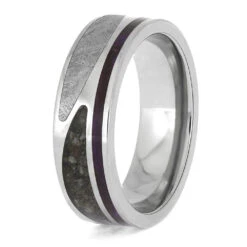 Unique Meteorite And Dinosaur Bone Wedding Band With Wood Pinstripe -Johan Jewelry Shop E5578 3