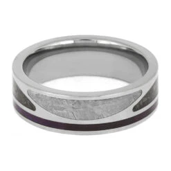 Unique Meteorite And Dinosaur Bone Wedding Band With Wood Pinstripe -Johan Jewelry Shop E5578 4
