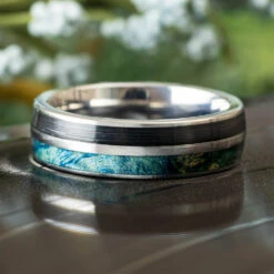 Vinyl Record Wedding Band With Blue Wood