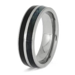Vinyl Record Wedding Band With Blue Wood -Johan Jewelry Shop E5579 3