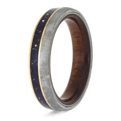 Lapis Lazuli And Gibeon Meteorite Wedding Band In Rose Gold -Johan Jewelry Shop E5580RG 3