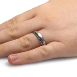 White Gold Ring With Lapis Lazuli And Meteorite 13 White Gold Ring With Lapis Lazuli And Meteorite -Johan Jewelry Shop E5580WGHandshot