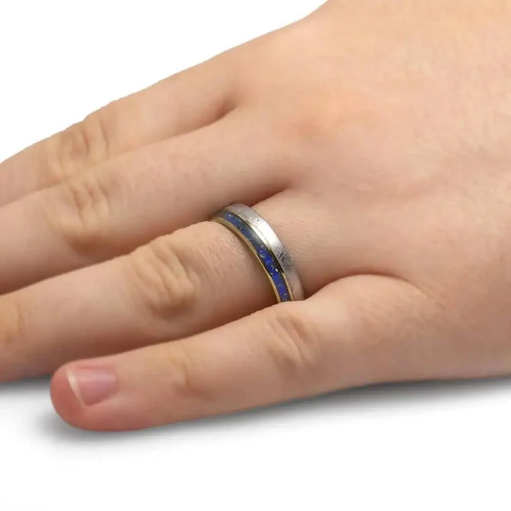 White Gold Ring With Lapis Lazuli And Meteorite 8 White Gold Ring With Lapis Lazuli And Meteorite - Image 6