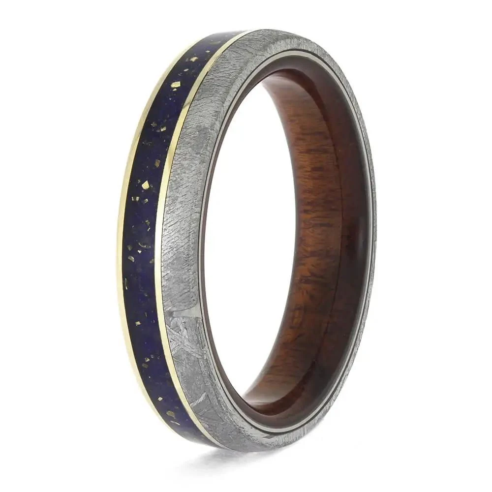 White Gold Ring With Lapis Lazuli And Meteorite 6 White Gold Ring With Lapis Lazuli And Meteorite - Image 4