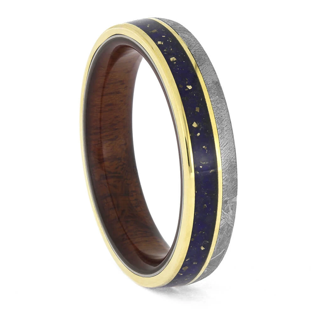 Gold And Meteorite Wedding Band With Lapis Lazuli 4 Gold And Meteorite Wedding Band With Lapis Lazuli - Image 2