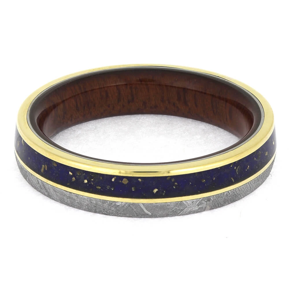Gold And Meteorite Wedding Band With Lapis Lazuli 7 Gold And Meteorite Wedding Band With Lapis Lazuli - Image 5