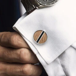 Baseball Bat Cuff Links With Enamel And Game Used Wood -Johan Jewelry Shop E5581BlackBaseballBatCuffLinksonSuit 1