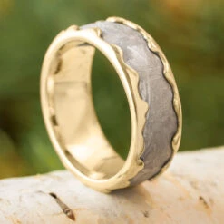 White Gold And Meteorite Wedding Band With Wavy Profile