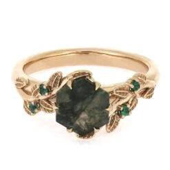 Rose Gold And Moss Agate Engagement Ring With Koa Wood -Johan Jewelry Shop E5588RG 5