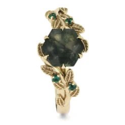 Floral Engagement Ring In Yellow Gold With Wood Inlay -Johan Jewelry Shop E5588YG 2