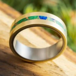 Yellow Gold And Gem Alloy Wedding Band With Titanium Sleeve