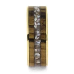 Men's Pearl And Wood Wedding Band In Yellow Gold 10 Men's Pearl And Wood Wedding Band In Yellow Gold -Johan Jewelry Shop E5599YG 2