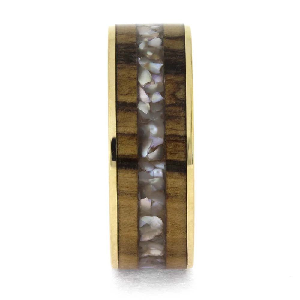 Men's Pearl And Wood Wedding Band In Yellow Gold 5 Men's Pearl And Wood Wedding Band In Yellow Gold - Image 3