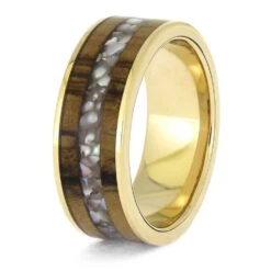Men's Pearl And Wood Wedding Band In Yellow Gold 11 Men's Pearl And Wood Wedding Band In Yellow Gold -Johan Jewelry Shop E5599YG 3