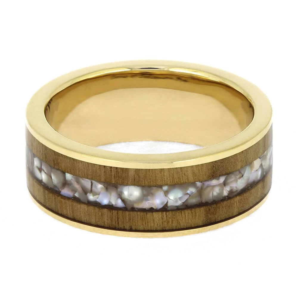 Men's Pearl And Wood Wedding Band In Yellow Gold 7 Men's Pearl And Wood Wedding Band In Yellow Gold - Image 5