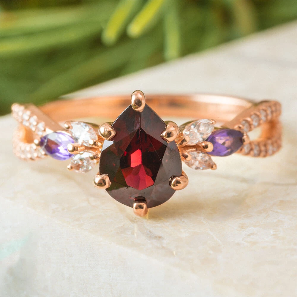 Garnet Birthstone Engagement Ring In Rose Gold 3 Garnet Birthstone Engagement Ring In Rose Gold