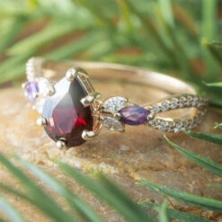 Garnet And Amethyst Engagement Ring In White Gold