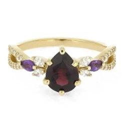 Garnet Engagement Ring With Amethyst And Diamond Accents -Johan Jewelry Shop E5600YG 5