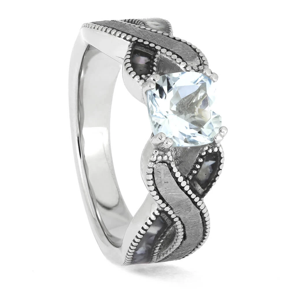 Aquamarine Solitaire With Meteorite And Pearl Twist Design 4 Aquamarine Solitaire With Meteorite And Pearl Twist Design - Image 2