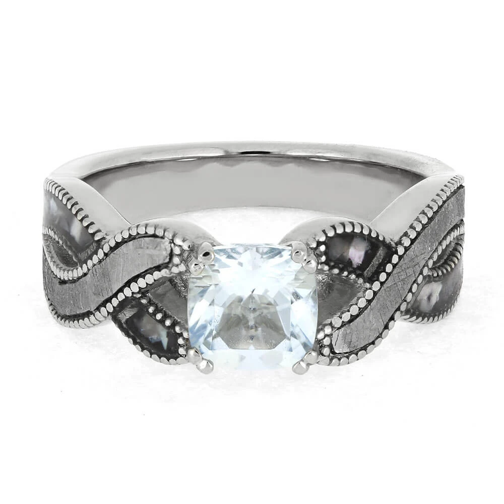 Aquamarine Solitaire With Meteorite And Pearl Twist Design 8 Aquamarine Solitaire With Meteorite And Pearl Twist Design - Image 6