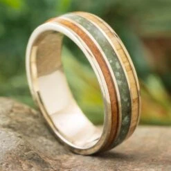 Jade Ring With Oak And Madrone Wood In White Gold