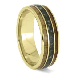 Men's Jade Wedding Band With Wood And Yellow Gold -Johan Jewelry Shop E5604YG 1