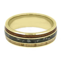 Men's Jade Wedding Band With Wood And Yellow Gold -Johan Jewelry Shop E5604YG 4