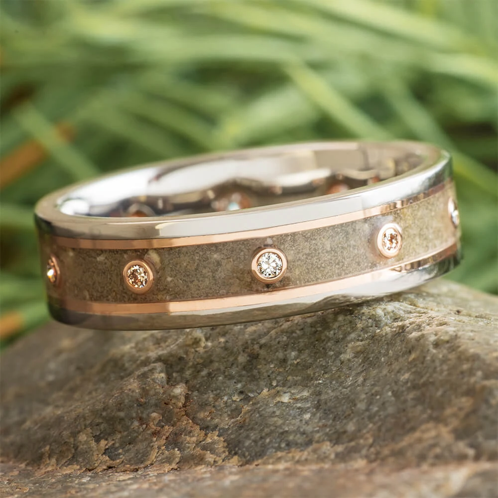 Diamond Eternity Memorial Ring With Rose Gold And Titanium 3 Diamond Eternity Memorial Ring With Rose Gold And Titanium