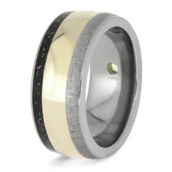 Meteorite Wedding Band For Men With Peridot And White Gold 10 Meteorite Wedding Band For Men With Peridot And White Gold -Johan Jewelry Shop E5621WG 3