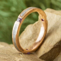 Rose Gold And Meteorite Birthstone Ring With Alexandrite