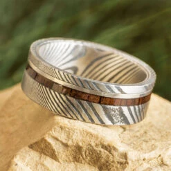 Damascus Steel And Walnut Wood Wedding Band