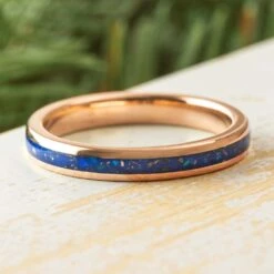 Rose Gold And Blue Opal Stardust Wedding Band For Women