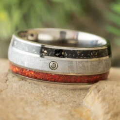 Meteorite, Stardust, And Opal Wedding Band For Men