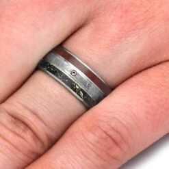 Meteorite, Stardust, And Opal Wedding Band For Men -Johan Jewelry Shop E5649Handshot 1