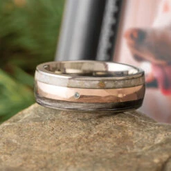 Titanium And Rose Gold Memorial Ring With Gemstone