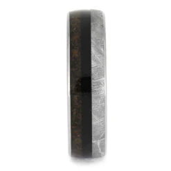 Custom Fossil And Meteorite Wedding Band With Wood Sleeve -Johan Jewelry Shop E5659 2