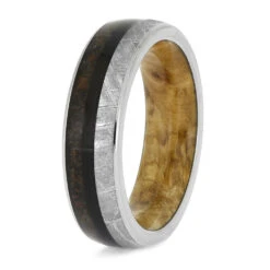 Custom Fossil And Meteorite Wedding Band With Wood Sleeve -Johan Jewelry Shop E5659 3