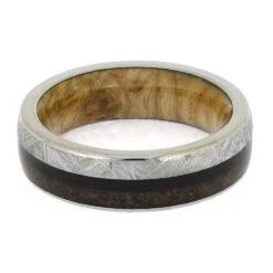 Custom Fossil And Meteorite Wedding Band With Wood Sleeve -Johan Jewelry Shop E5659 4