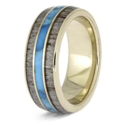 Turquoise And Antler Wedding Band For Men -Johan Jewelry Shop E5660WG14 3