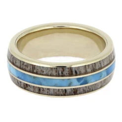 Turquoise And Antler Wedding Band For Men -Johan Jewelry Shop E5660WG14 4