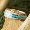 Custom Gold Wedding Band With Turquoise And Antler Inlays -Johan Jewelry Shop E5660YGArtCropped 1