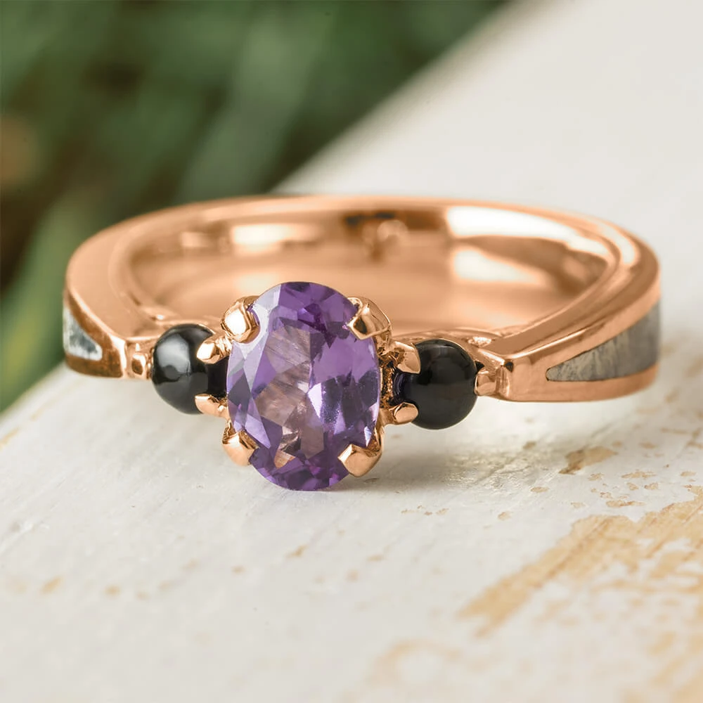 Alexandrite And Onyx Engagement Ring In Rose Gold 3 Alexandrite And Onyx Engagement Ring In Rose Gold