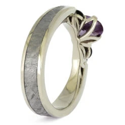 Unique Three Stone Ring With Onyx And Meteorite -Johan Jewelry Shop E5667WG 3