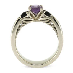 Unique Three Stone Ring With Onyx And Meteorite -Johan Jewelry Shop E5667WG 4