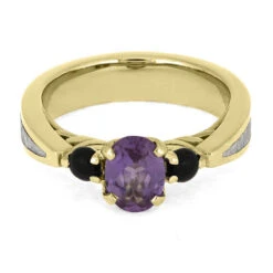 Onyx And Meteorite Engagement Ring In Yellow Gold -Johan Jewelry Shop E5667YG 5