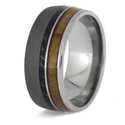 Unique Sandblasted And Polished Ring For Men With Wood Inlays -Johan Jewelry Shop E5668 3