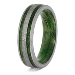 Green Wood And Meteorite Wedding Band In Titanium 10 Green Wood And Meteorite Wedding Band In Titanium -Johan Jewelry Shop E5672 3