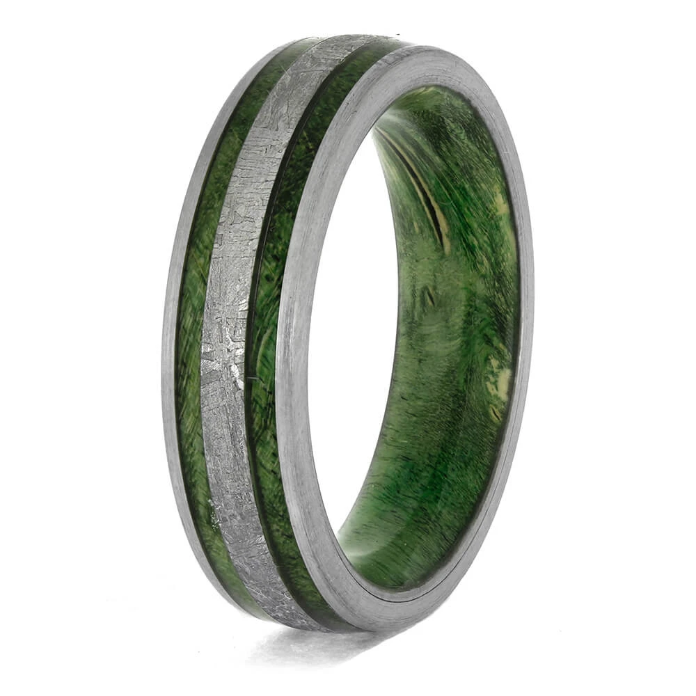 Green Wood And Meteorite Wedding Band In Titanium 6 Green Wood And Meteorite Wedding Band In Titanium - Image 4