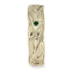 Nature Filigree Wedding Band With Green Tourmalines -Johan Jewelry Shop E5693WG 2