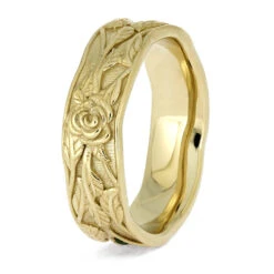 Floral Wedding Band In Yellow Gold With Green Tourmaline Accents -Johan Jewelry Shop E5693YG 3